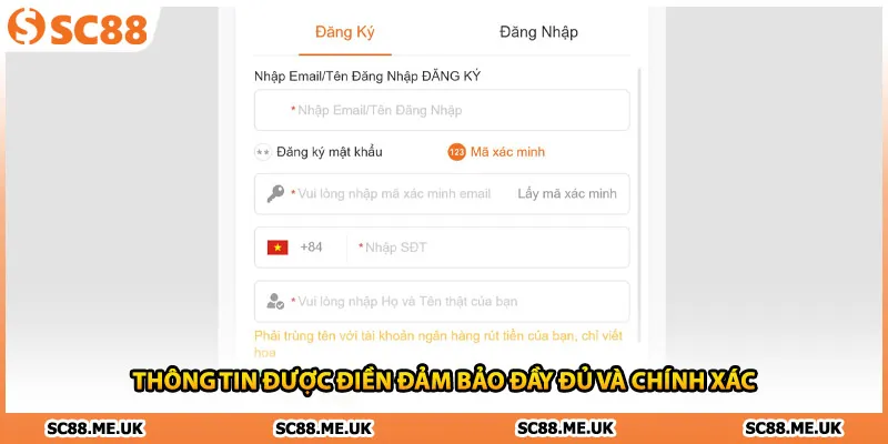 Thông tin được điền đảm bảo đầy đủ và chính xác